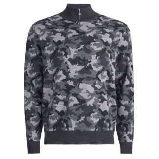G/FORE Camo Jaqcuard V-Neck Merino Wool Zip Neck Sweater